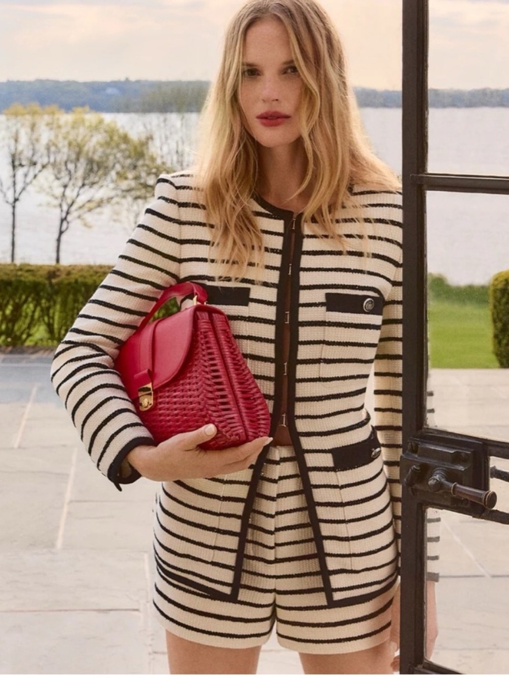Veronica Beard Black and White Striped Tweed Jacket